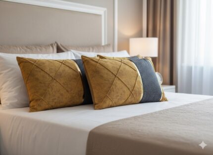 روبالشی نوار دار مخصوص مهمان رنگ خردلی و سبز اصیل و با کیفیت و ارزان