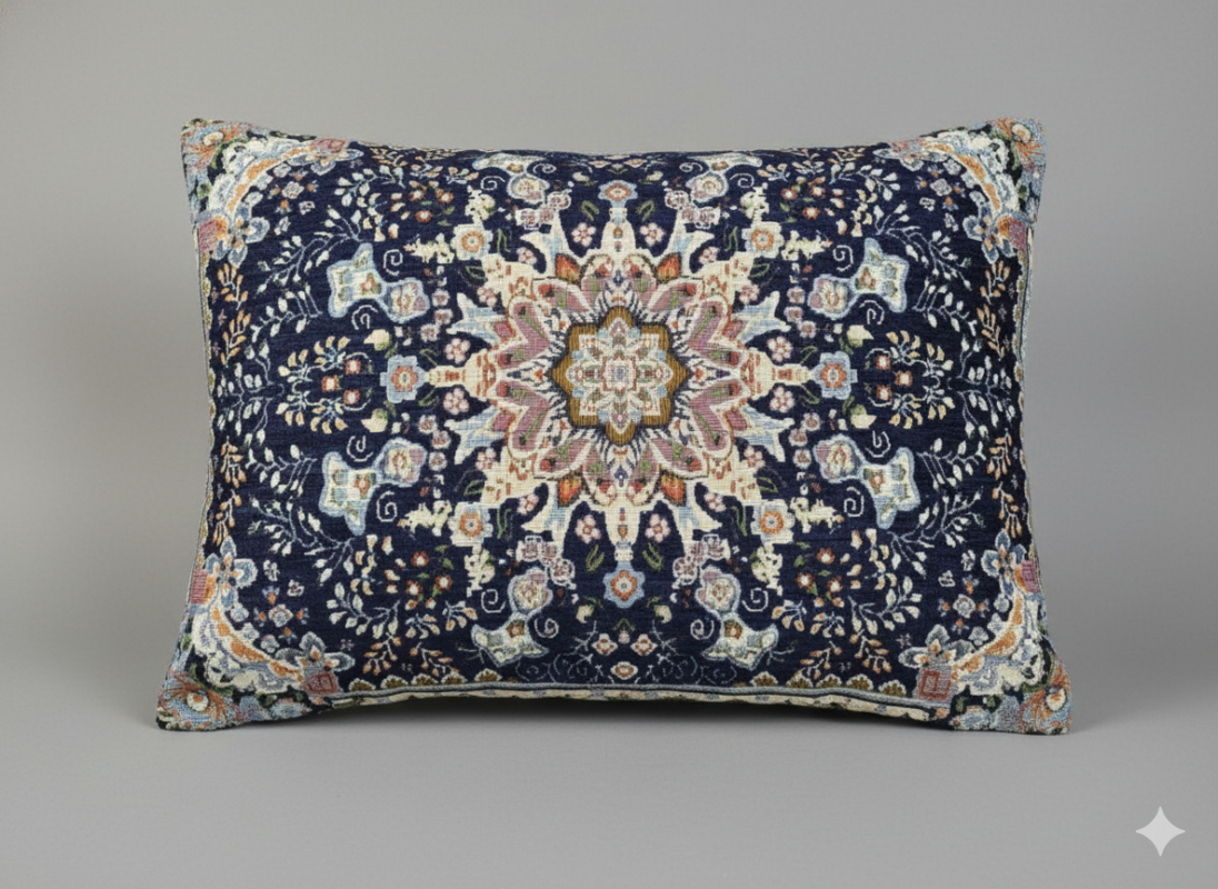 روبالشی کتیبه ای سرمه ای مخمل مبلی زیبا و سنتی