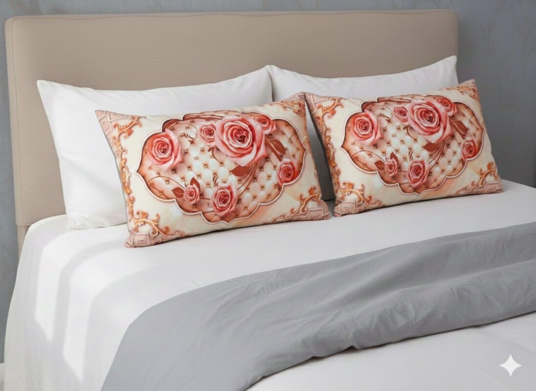 رو بالشی گل گلی عروس طلایی گلبهی سه بعدی شیک و ارزان