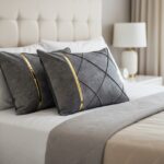 روبالشی نوارد دار مجلسی پارچه مبلی کادویی طوسی