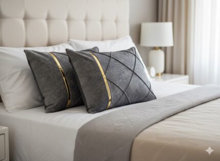 روبالشی نوارد دار مجلسی پارچه مبلی کادویی طوسی