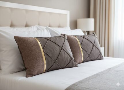 رو بالشی مخمل نوار دار مجلسی شیک قهوه ای سبز