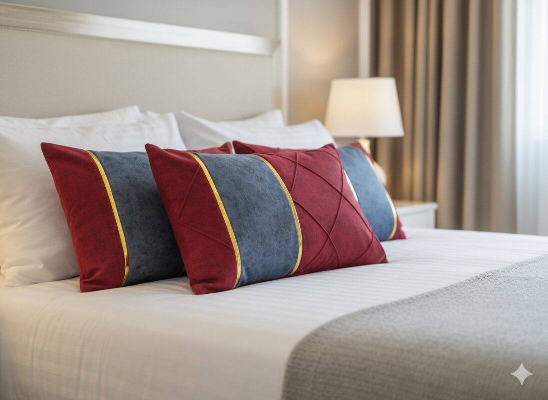 رو بالشی یلدایی قرمز و آبی نوار دار شیک مجلسی