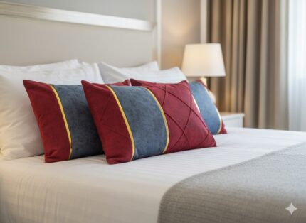 رو بالشی یلدایی قرمز و آبی نوار دار شیک مجلسی