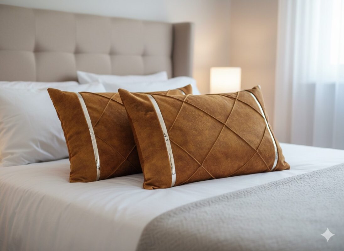 روبالشی نوارد دار مجلسی پارچه مبلی کادویی عسلی