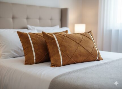 روبالشی نوارد دار مجلسی پارچه مبلی کادویی عسلی