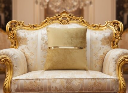 کاور کوسن مبل سلطنتی و اسپورت طلایی نوار دار ساده کرمی