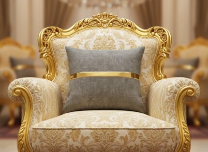 کاور کوسن مبل سلطنتی و اسپورت طلایی نوار دار ساده طوسی