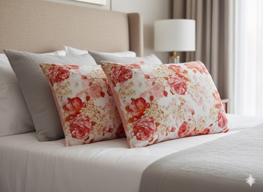 رو بالشی نرم گلدار صورتی