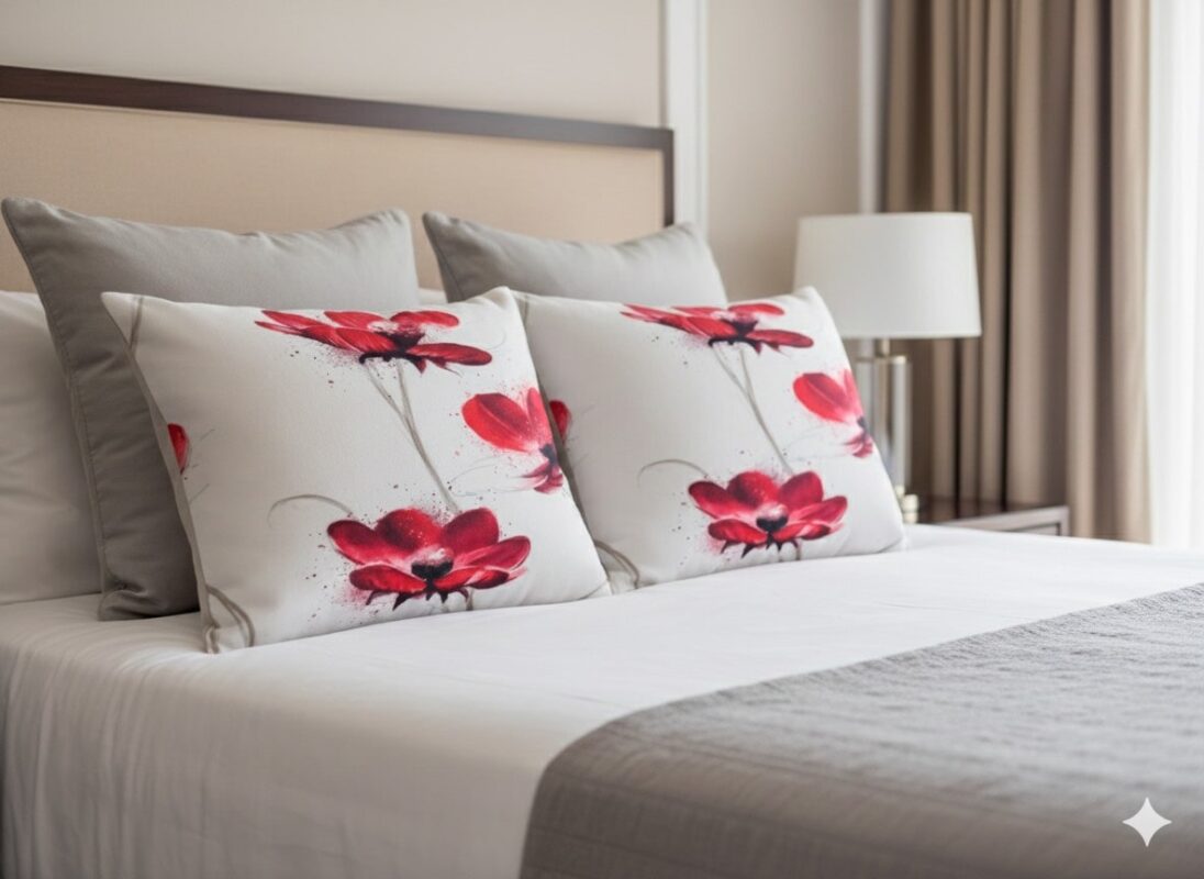 رو بالشی نرم گلدار صورتی عروس