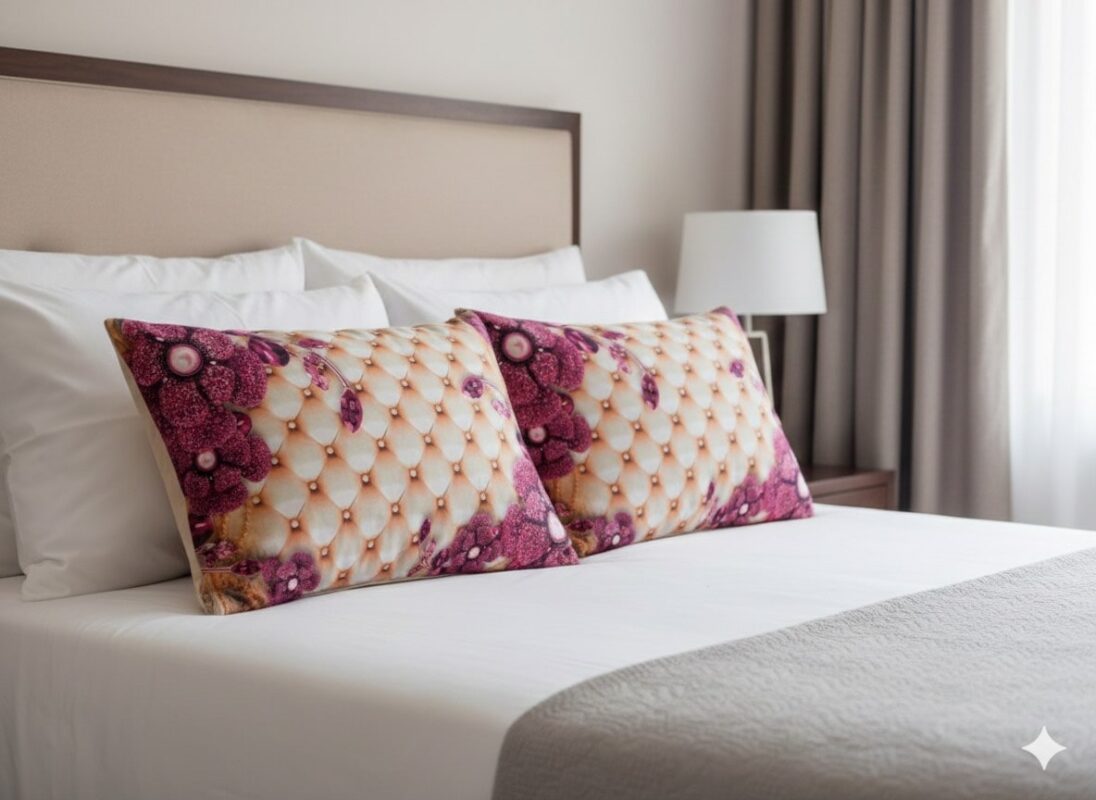 رو بالشی نرم گلدار بنفش عروس