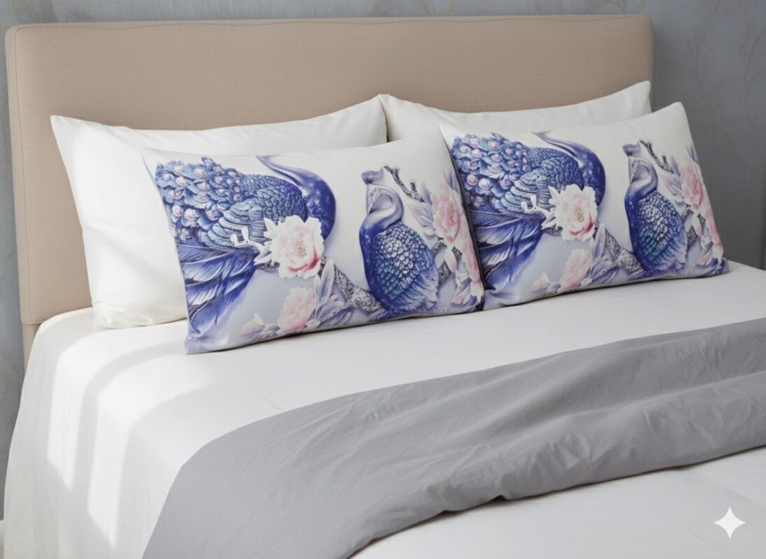 روبالشی بنفش چاپی طرح طاووس