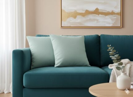 کوسن ساده و شیک مخمل مبلی سبز کاهویی سبز آبی