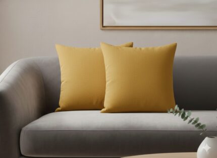 کوسن ساده و شیک مخمل مبلی زرد خردلی