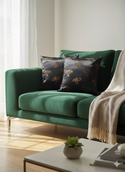 کوسن شیک ساتن مبلی ارزان مبل راحتی و چستر مشکی طلایی